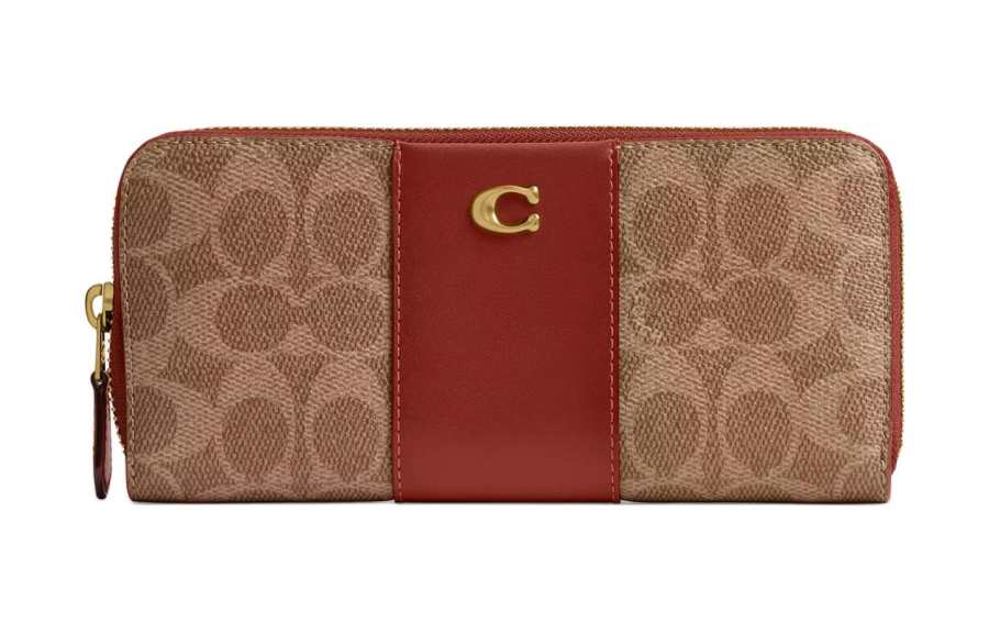COACH Coated Canvas With Calfskin Wallet Regular Unisex Brass & Tan