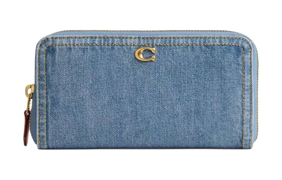 COACH Accordion Zip Denim With Refined Calfskin Wallet Regular Women's Indigo