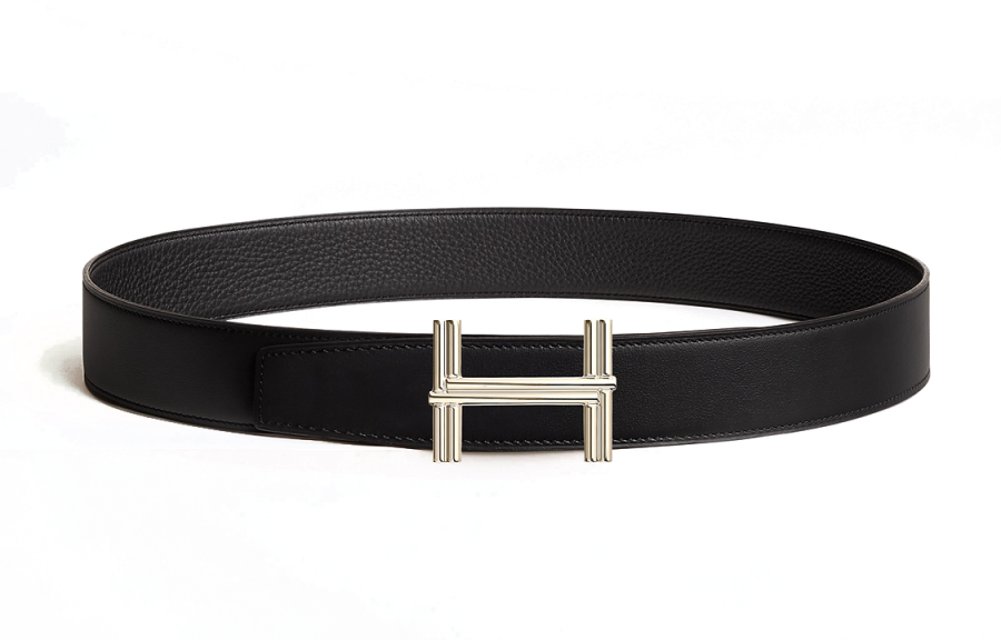 HERMES Brass Leather Metal Calfskin Leather Belts Men's Width 3.8cm