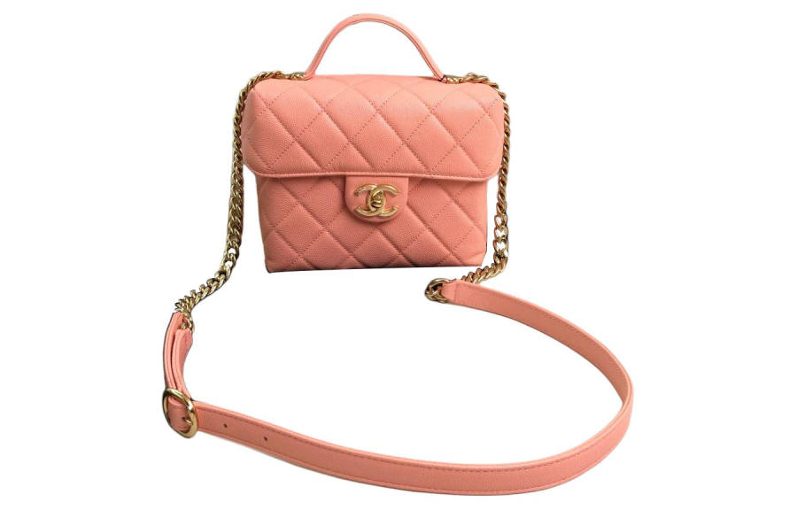 CHANEL Grain Embossed Caviar Calfskin Portable One Shoulder Crossbody Makeup Bag Small Women's Orange