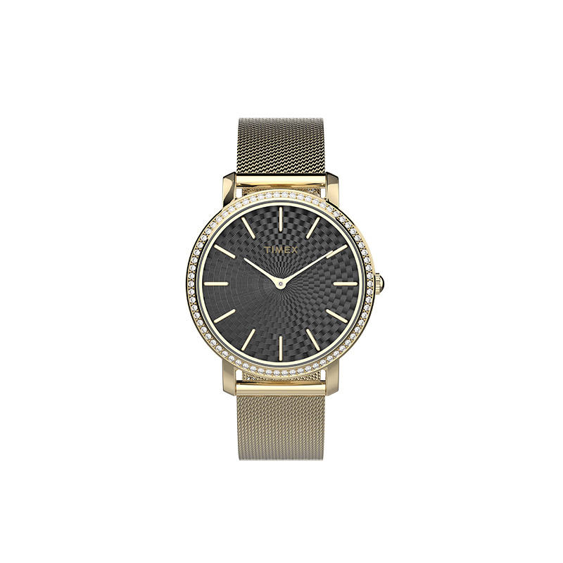 TIMEX OriginalsCollection Wrist Watches Quartz Movement Stainless Steel Strap 34mm Black Dial Women's Watch