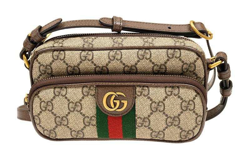GUCCI Ophidia Canvas With Leather Trim Crossbody Bag, Shoulder Bag Men's Beige & Ebony
