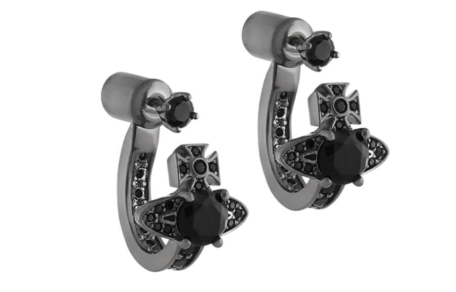 Vivienne Westwood Rhinestone Earrings Unisex Gunmetal Gray