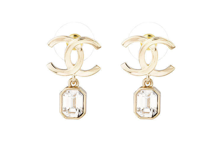 CHANEL Metal Rhinestone Earrings Women's Gold
