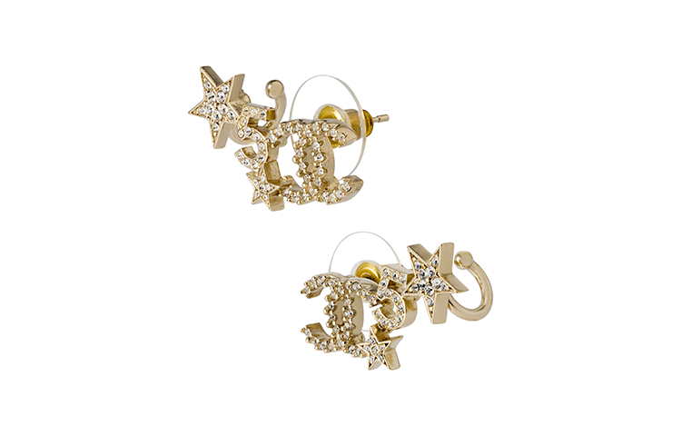 CHANEL Metal And Rhinestone Earrings Women's Gold