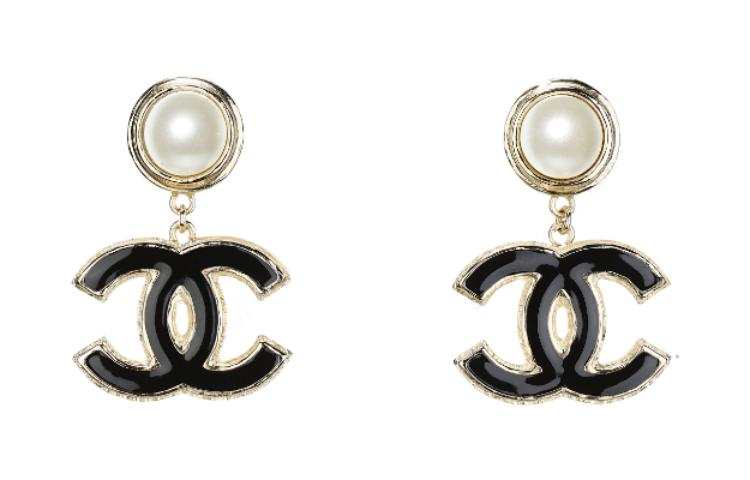 CHANEL Pearl Earrings Women's Black