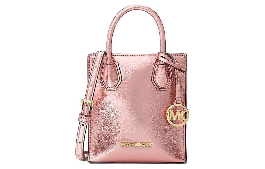 MICHAEL KORS Mercer Patent Leather One Shoulder Handbag, Crossbody Bag Mini Unisex Rose Pink