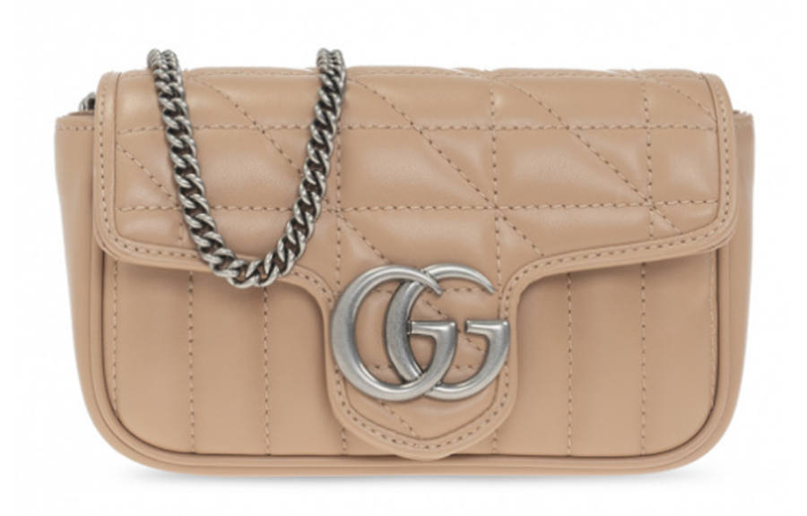 GUCCI Marmont Quilted Leather Shoulder Bag Extra Mini Women's Rose Beige/Milk Tea