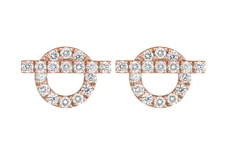 HERMES FINESSE 18K Rose Gold Rhinestone Embellished Earrings Women's Rose Gold