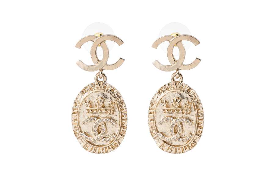 CHANEL Metal And Brass, Rhinestone Earrings Women's