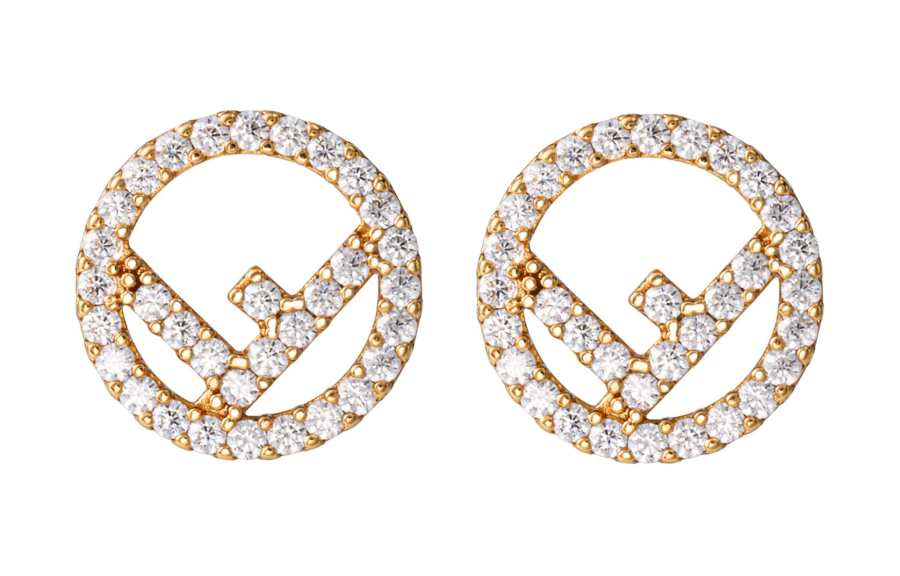 FENDI Synthetic Cubic Zirconia Earrings Women's Gold