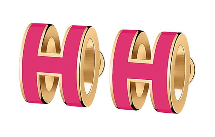HERMES HERMES POP H Gold Plated Earrings Women's Rose Red, Inlaid With Gold