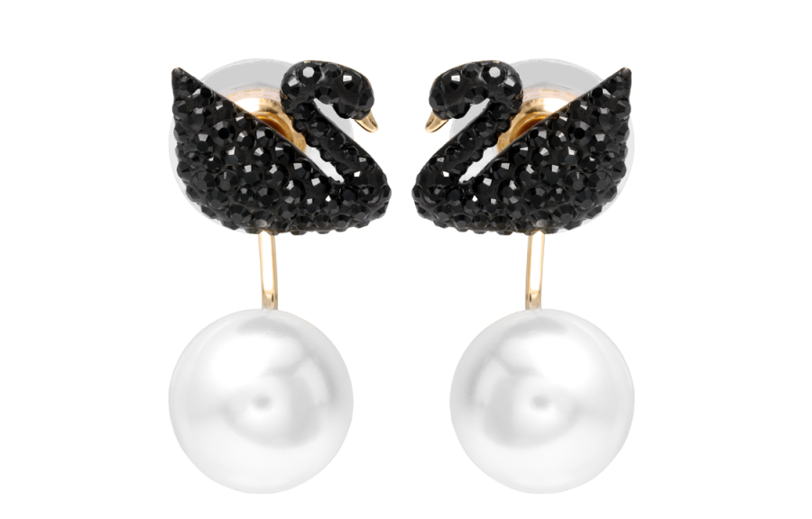 Swarovski Swan Earrings Women's Black