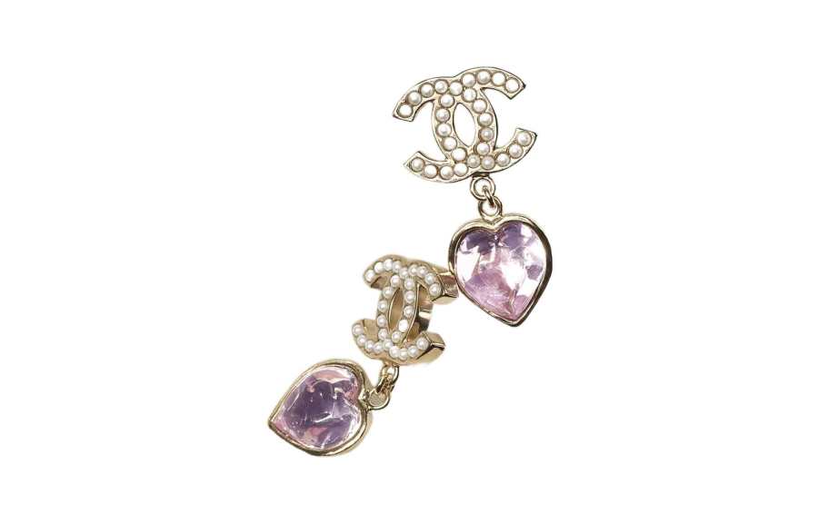 Chanel 2022 Cc Plated Faux Pearl Heart Push Back Earrings costume earrings