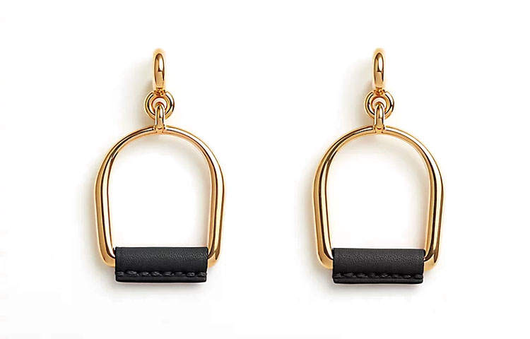 HERMES Heritage Equestre Earrings Women's Gold