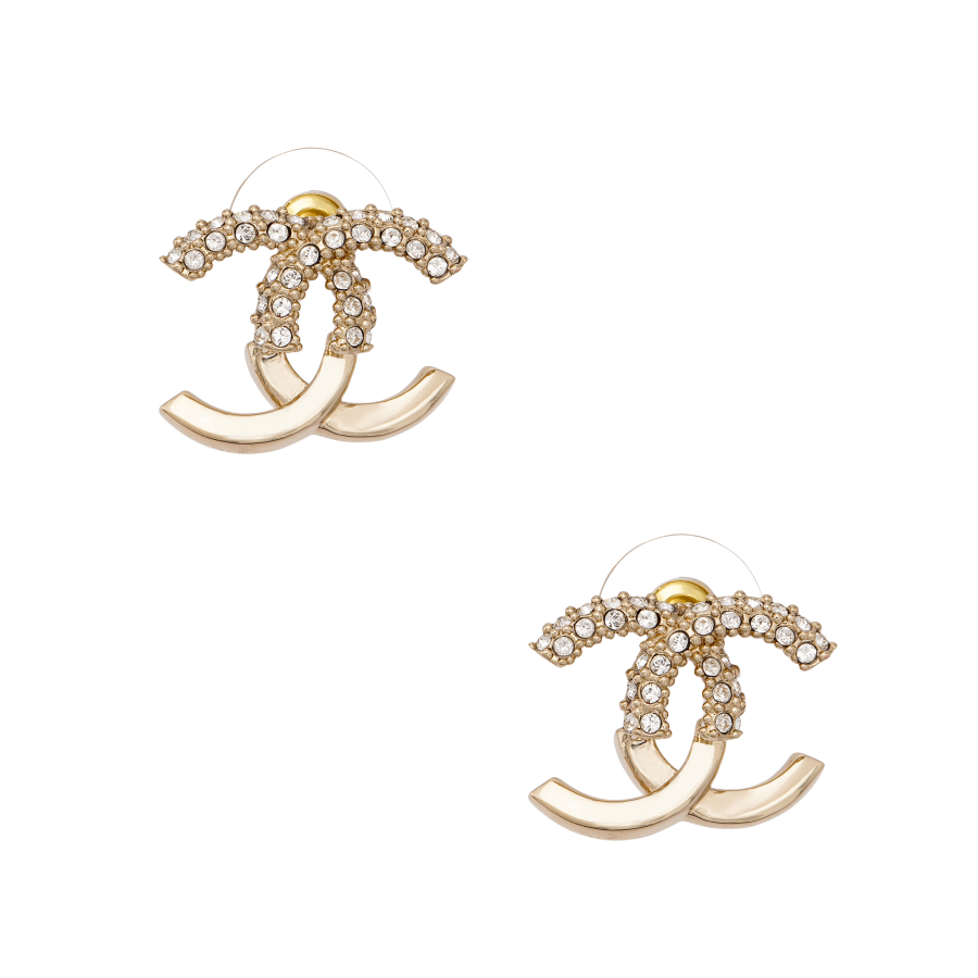 CHANEL CHANEL Crystal & Gold Metal Strass Stud Earrings AB9451
