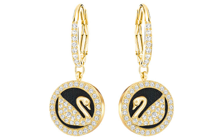 Swarovski Leather Swan Faux Crystal Earrings Women's Gold