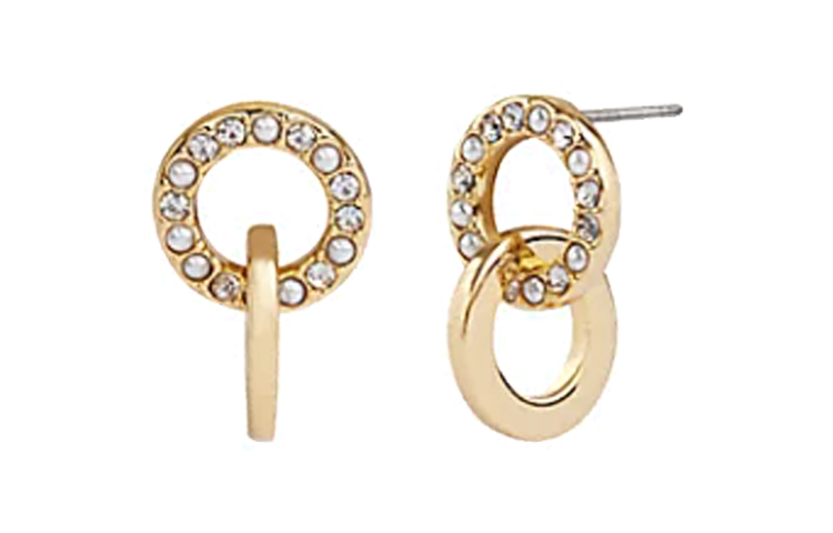 COACH Brass Plated, Glass, Cubic Zirconia Earrings Women's Gold