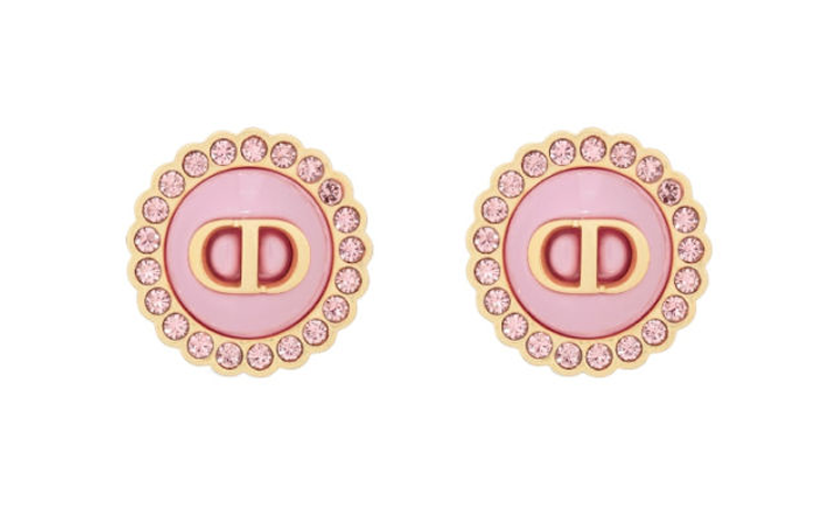 DIOR Glass Crystal Metal Stud Earrings Women's Pink