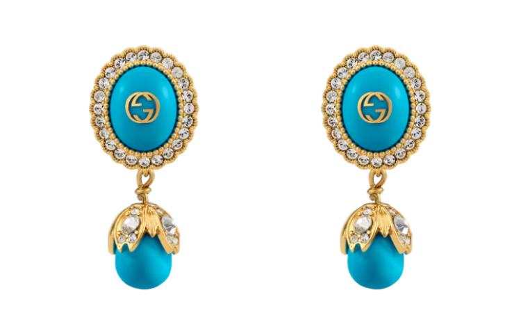 GUCCI Interlocking Metal Earrings Women's Blue