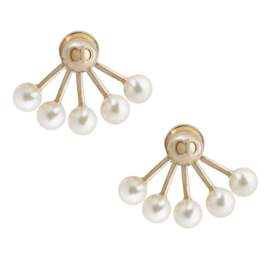 DIOR Resin Bead Ornament, Metal Earrings Women's Gold