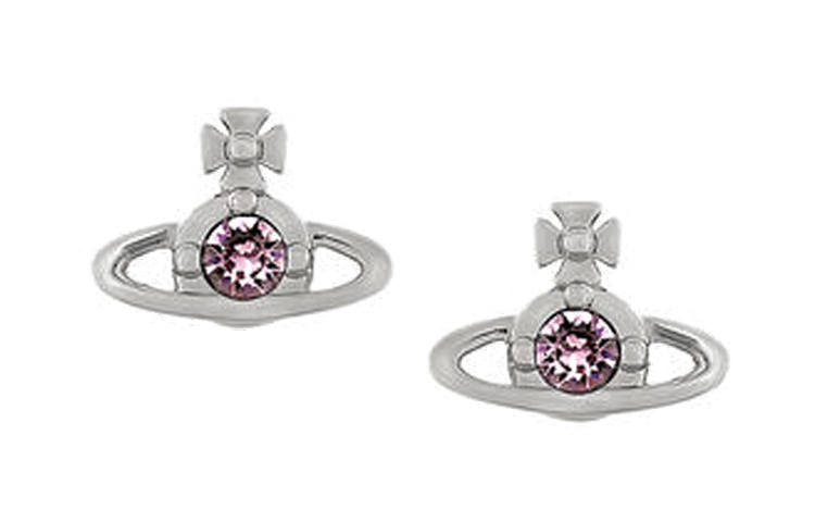 Vivienne Westwood Crystal Earrings Unisex Silver/Pink Purple Diamond