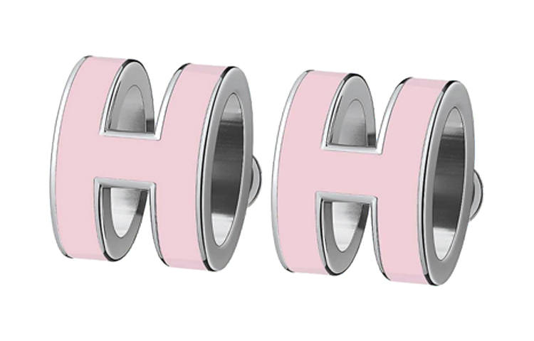 HERMES HERMES POP H Palladium Plated Earrings Women's Silver Edge