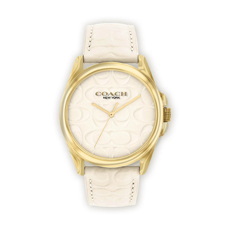 COACH GREYSON Wrist Watches Quartz Movement Genuine Leather Strap 36mm White Dial Women's Watch