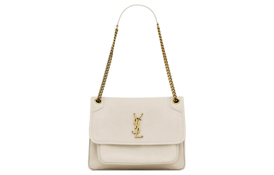 SAINT LAURENT Niki Lambskin One Shoulder Handbag Medium Women's Vintage White