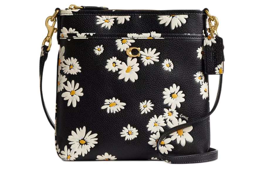 COACH Kitt Polished Pebble Leather Messenger Bag, Shoulder Bag, Crossbody Bag Small Women's Black Multicolor