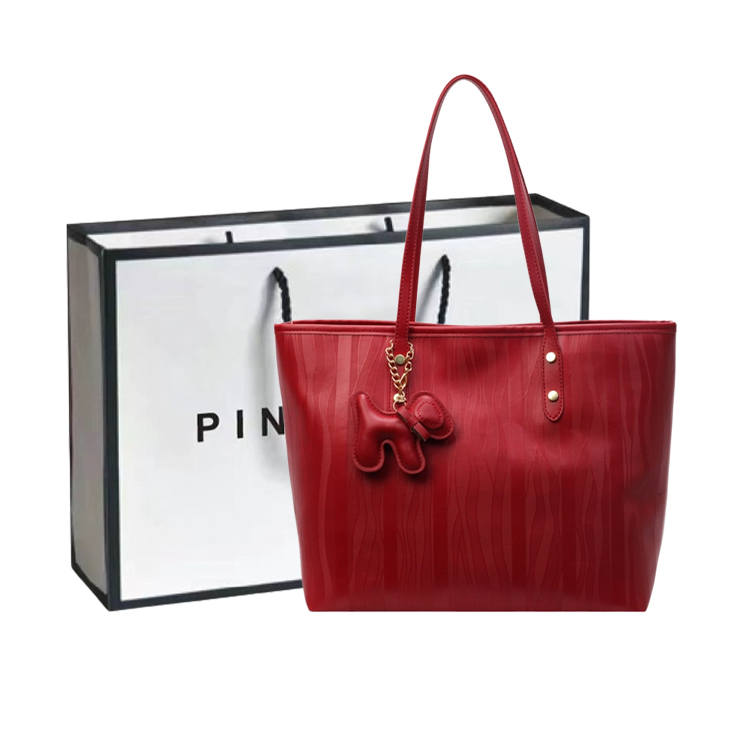 PINK·LAND Pu Tote Bride Bag, Shoulder Bag Women's Red/Black/Khaki/Coffee