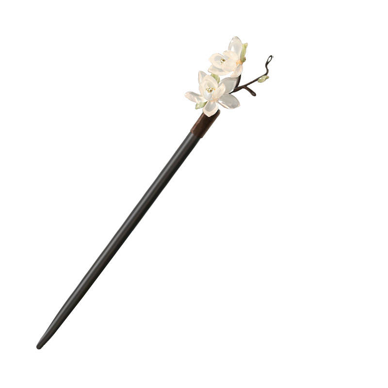 SENDME Hairpins Women's White Green Yulan Magnolia Wood Hairpin