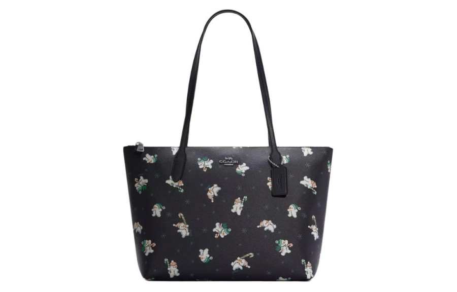 COACH Zip Top Tote Recycled Eco Friendly Material Canvas With Leather Tote Bag, Shopping Bag, Handbag Large Women's