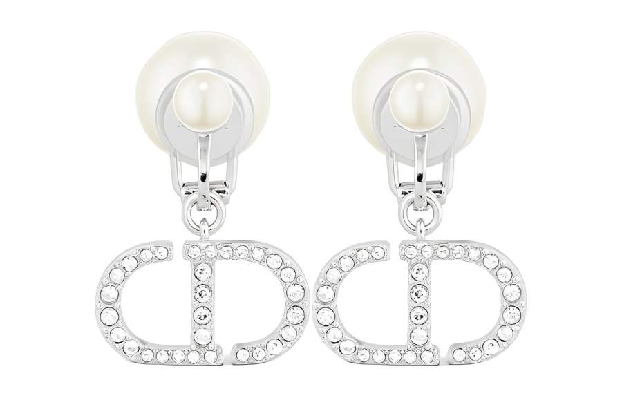 DIOR Pearl, Resin Clip On Earrings Women's Silver