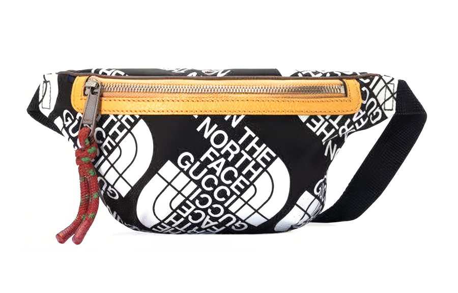 GUCCI The North Face Collaboration Nylon Fabric With Leather Sling Bag, Fanny Pack Unisex Black & Yellow