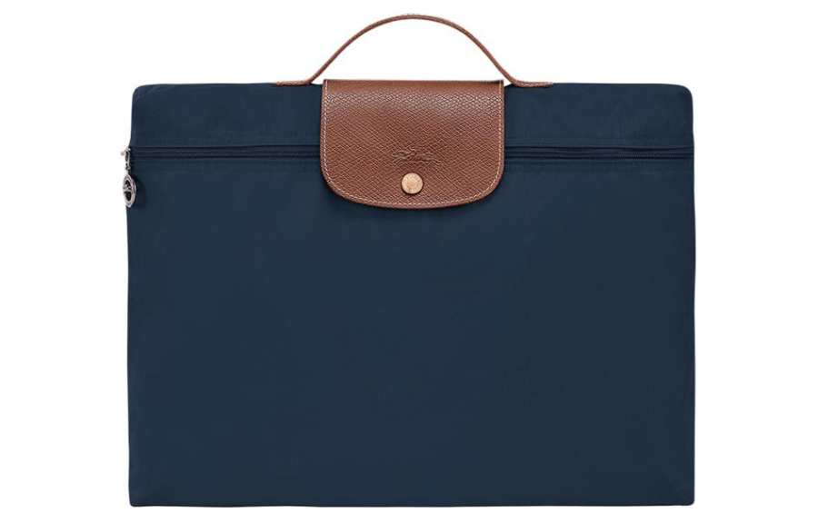 LONGCHAMP Le Pliage Recycled Canvas With Leather Trim Handbag Briefcase Small Men's Navy Blue