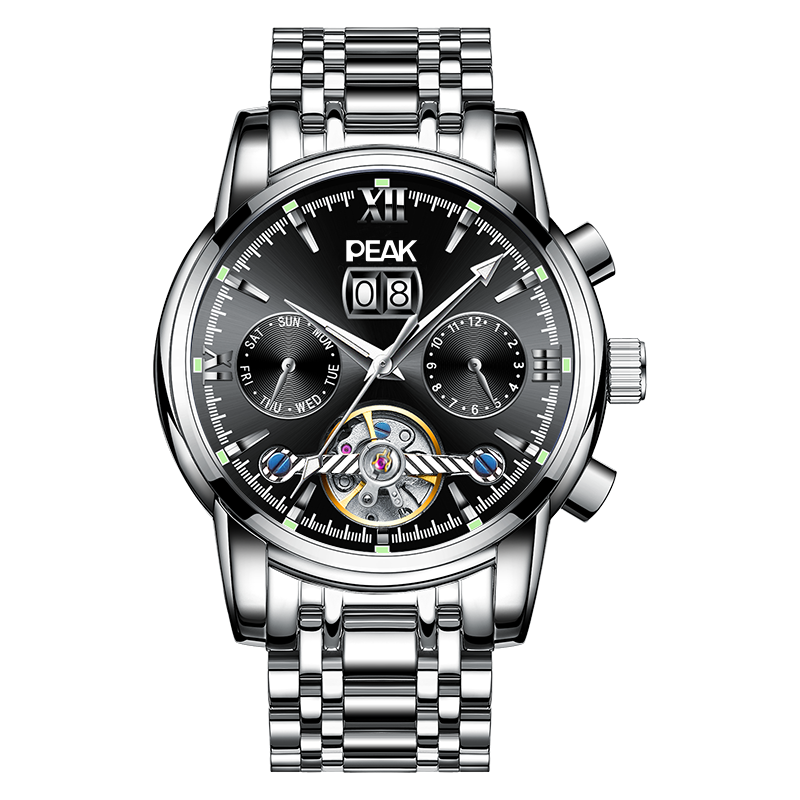 PEAK Wing Collection Mechanical Movement Stainless Steel Watchband Watch Men's Watches Black Dial