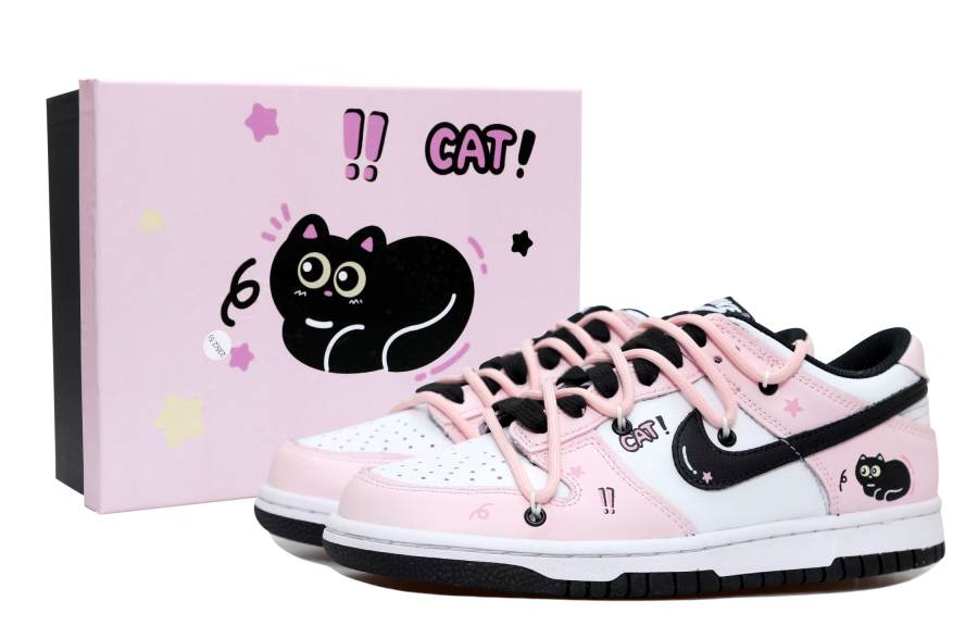 Nike Nike Dunk Black Cat Slip Resistant Slip Resistant Low top Skateboard Shoes GS Pink White Black