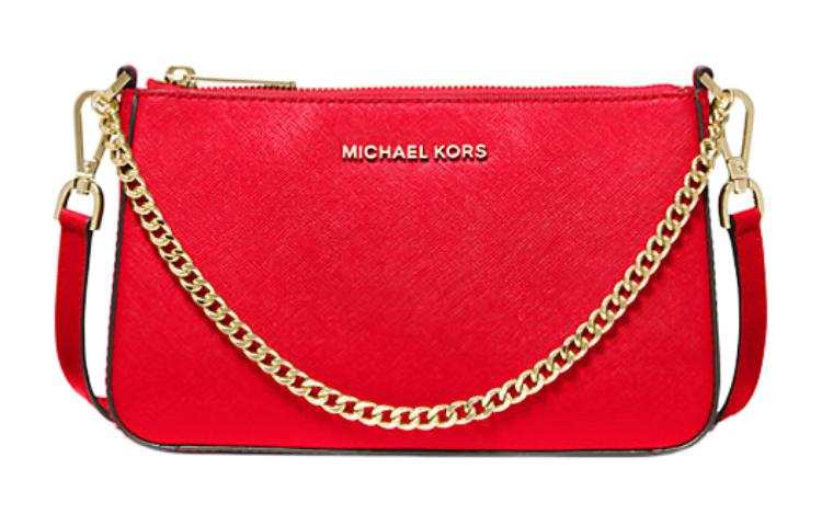 MICHAEL KORS Jet Set Leather Envelope Bag, Shoulder Bag, Crossbody Bag Medium Women's Red