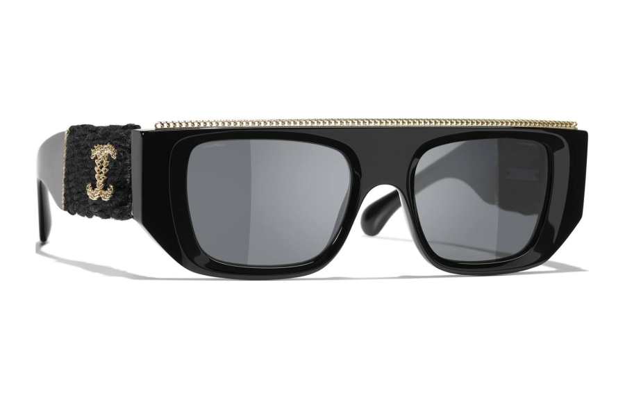 CHANEL Acetate Aviator Sunglasses Women's Black