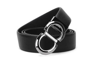 ELLE HOMME Top Grain Cow Leather Belts Men's Black Width 3.4CM Gift Box Set