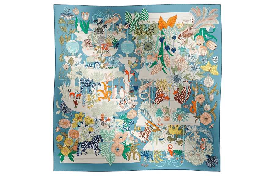 HERMES HERMES Silk Scarves Women's Blue