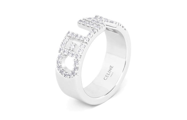 CELINE Monochroms Strass Ring In Brass With Rhodium Finish And Crystals