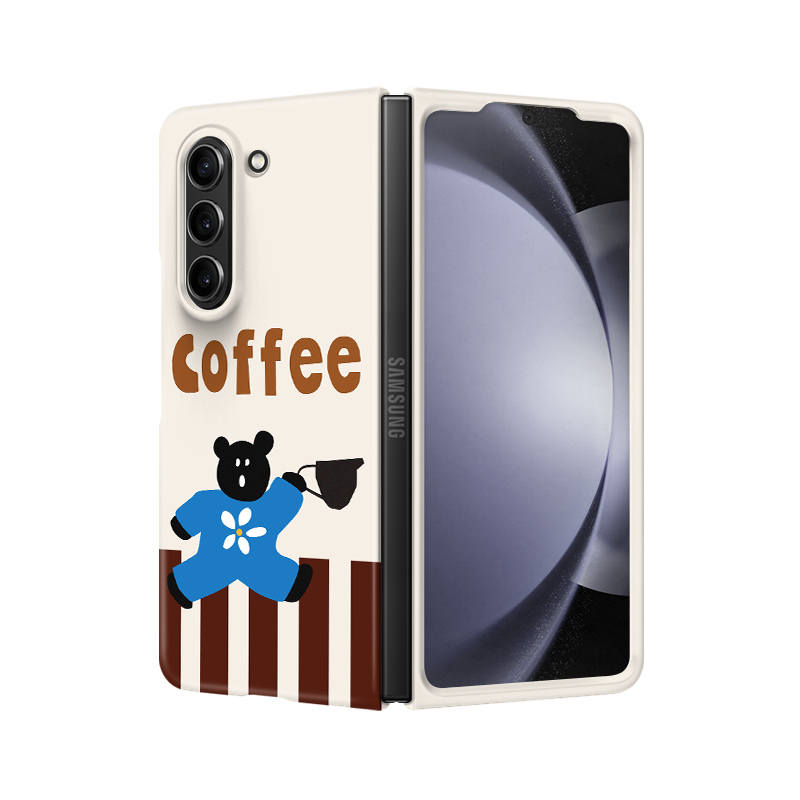 Kokoparty PC Material Coffee Bear Phone Case Compatibility Fold6/Fold5/w24/w25 Heart For The World Cute Style