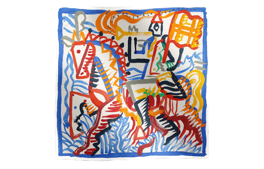 HERMES Wandering Knight Scarves Women's Blue