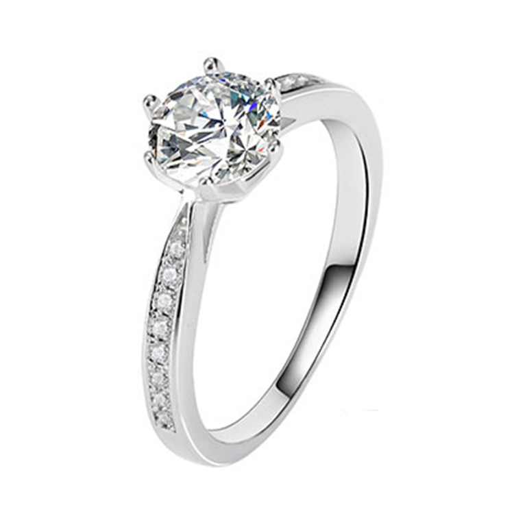 YOUSHOUDENGDAI 925 Silver Moissan Micro Inlaid Six Claw Ring Women's