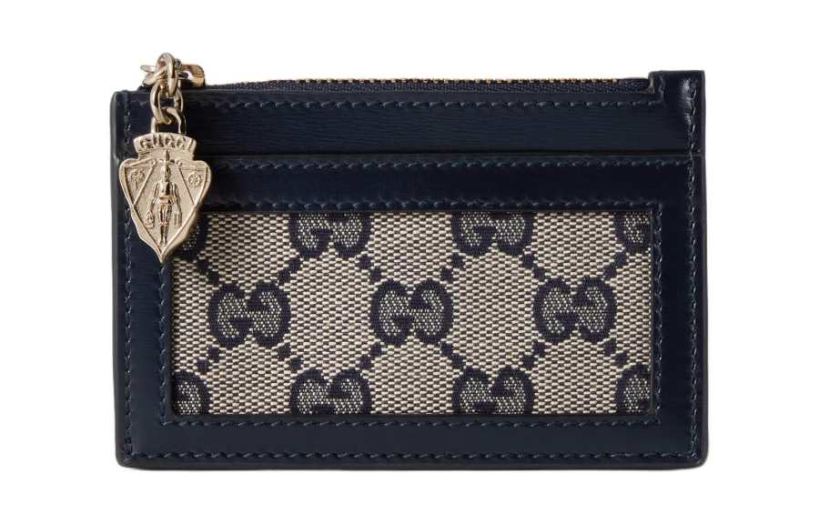 GUCCI Leather Paneled Canvas Wallet Women's Beige & Blue