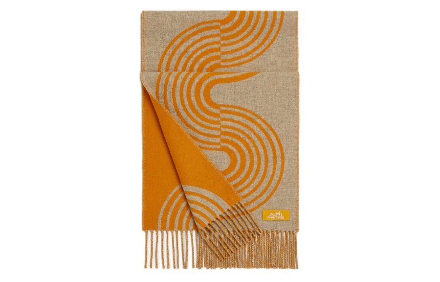 HERMES Casaque Vague Cashmere Knit Scarves Unisex Yellow