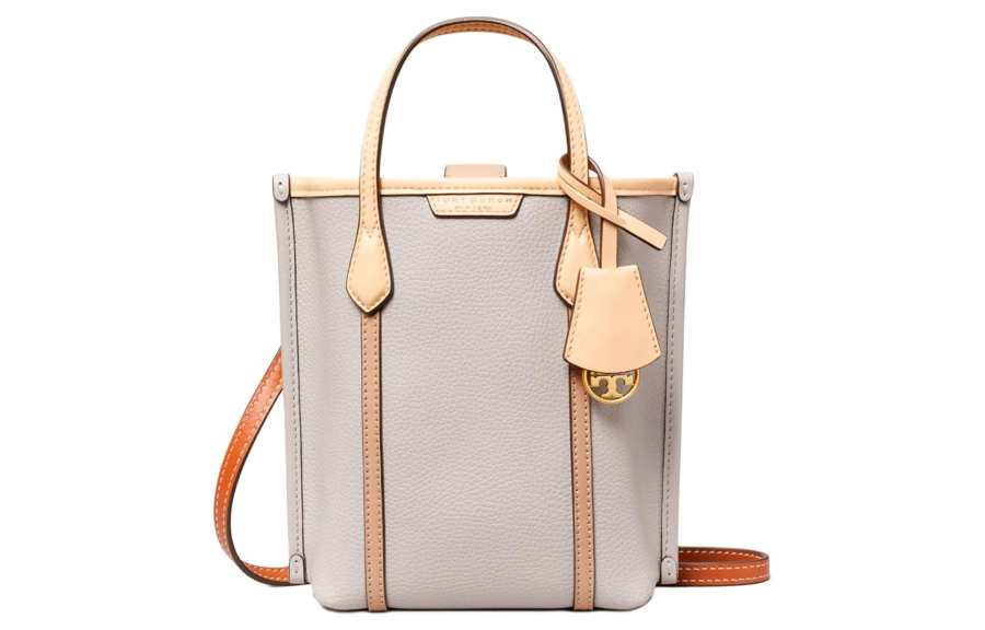 TORY BURCH Perry Leather Tote Bag, Shopping Bag, Shoulder Bag, Crossbody Bag, Handbag Mini Women's Gray