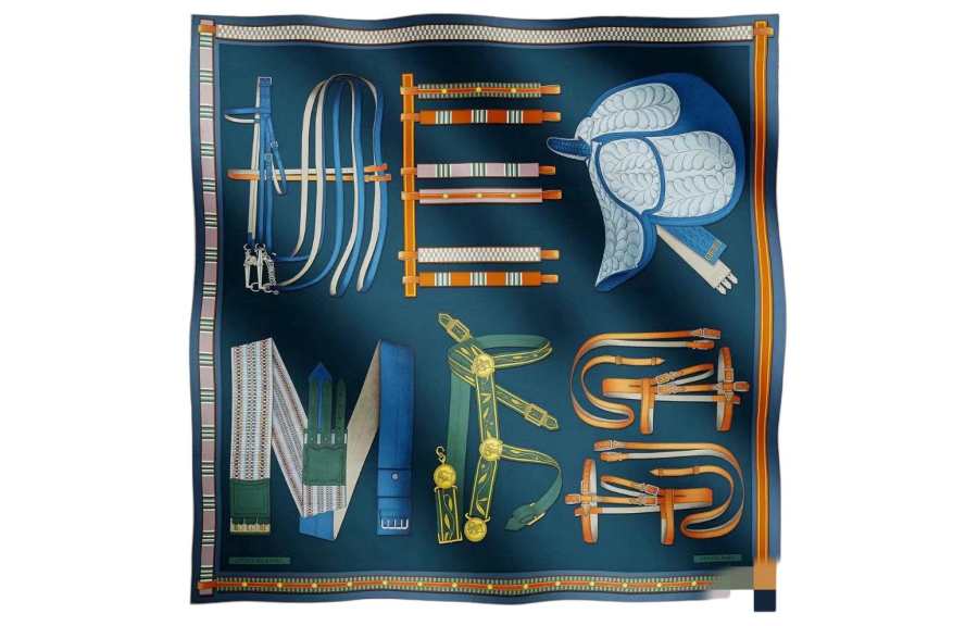 HERMES HERMES Patterned Print Scarves Unisex Dark Blue